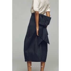 Maeve Anthropologie Black Oversized Bow structured pencil Midi Skirt Size 14 NWT